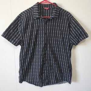 Guess Black Pinstripe Logo Shirt Mens Large Short Sleeve Button Up Preppy